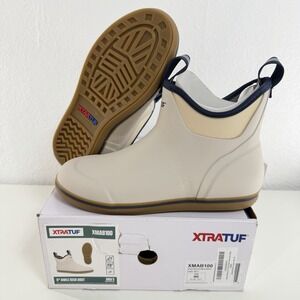 XTRATUF Boots Mens Size 8 White Navy 6" Ankle Deck Waterproof Slip On XMAB100